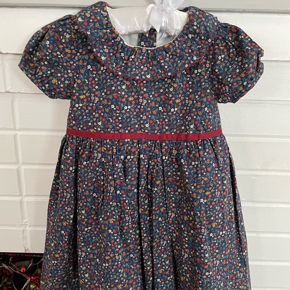 Edgehill Collection Floral Toddler Dress with Burgandy Accents Size 3T